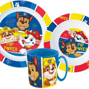 Mancs Őrjárat Pup Power étkészlet, micro műanyag szett bögrével 350 ml